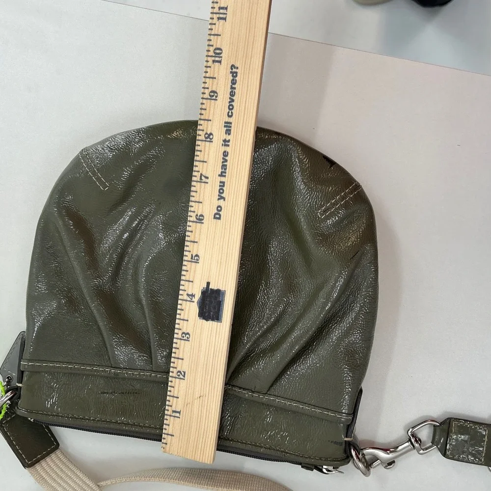 Coach Olive Green‎ Patent Leather Crossbody Bag Glossy Purse Wide Canvas Strap